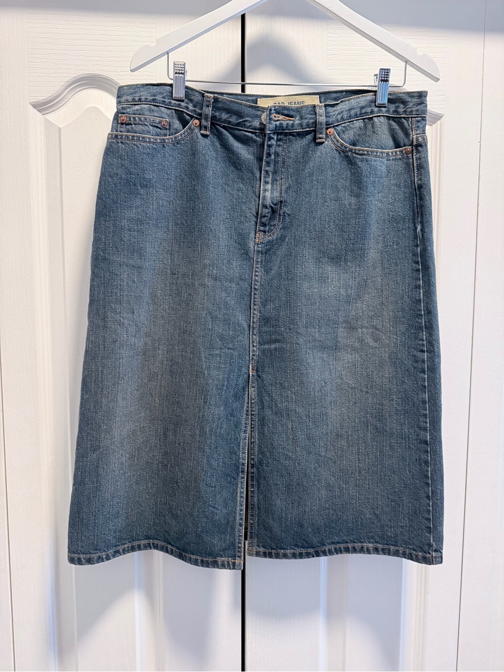 GAP Medium Blue Denim Midi Skirt with Front Slit